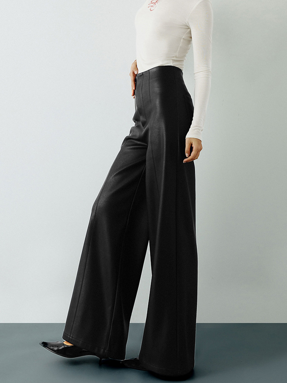 Power Move Faux Leather High-Waist Wide-Leg Pants