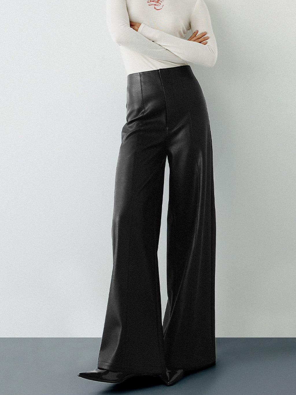 Power Move Faux Leather High-Waist Wide-Leg Pants