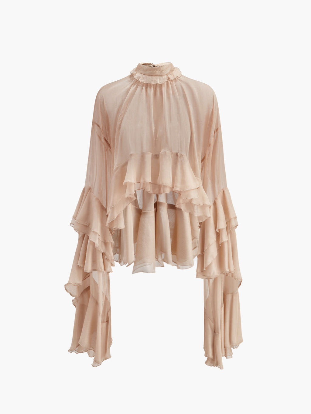 Cloud Nine Sheer Turtleneck Ruffle Long Sleeve Blouse
