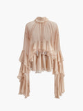 Cloud Nine Sheer Turtleneck Ruffle Long Sleeve Blouse