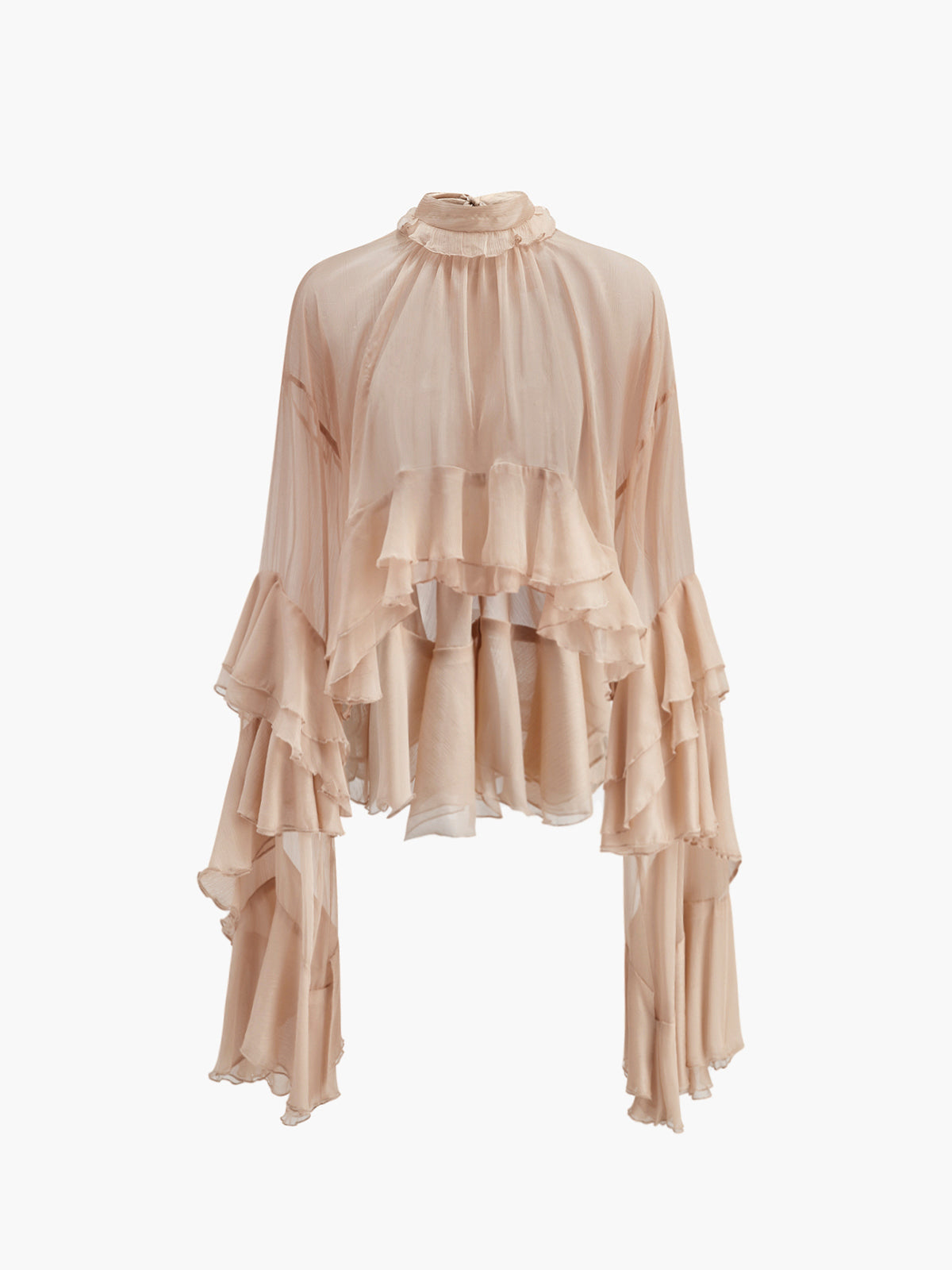 Cloud Nine Sheer Turtleneck Ruffle Long Sleeve Blouse