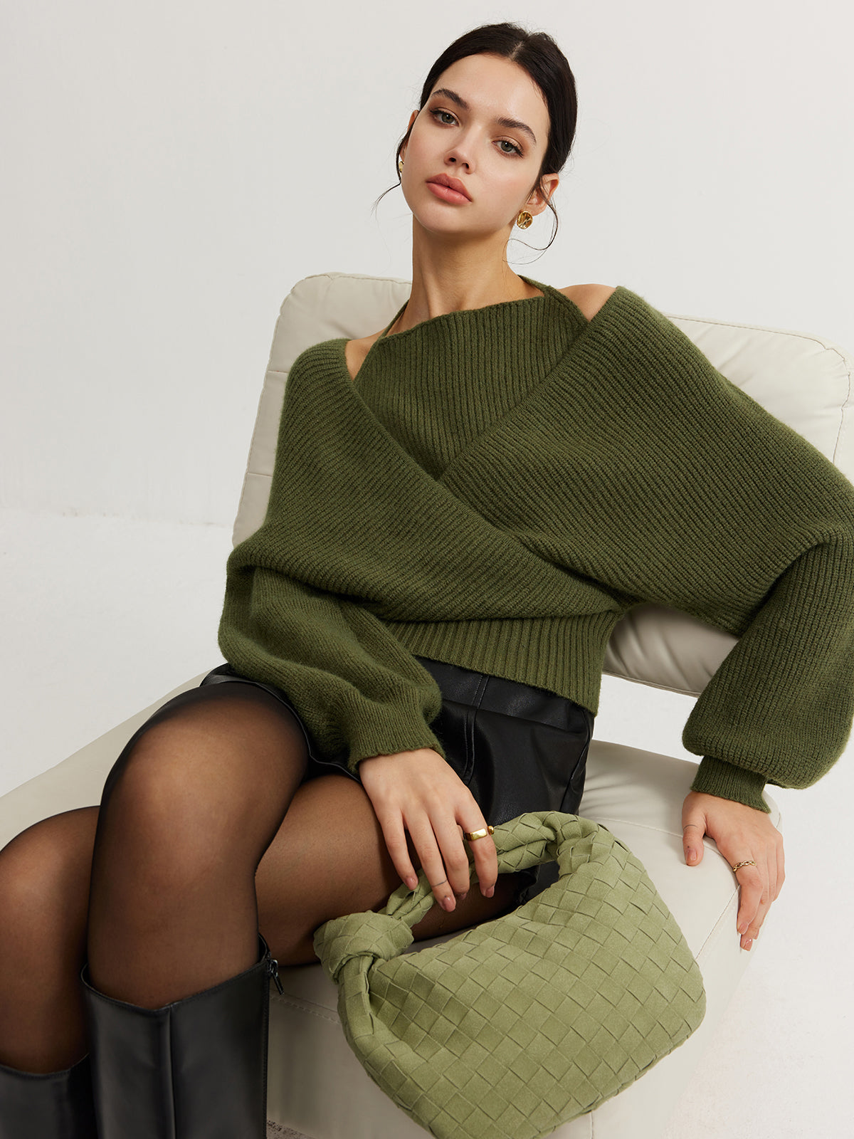 Double Duty Bat Sleeve Halter Knit Top
