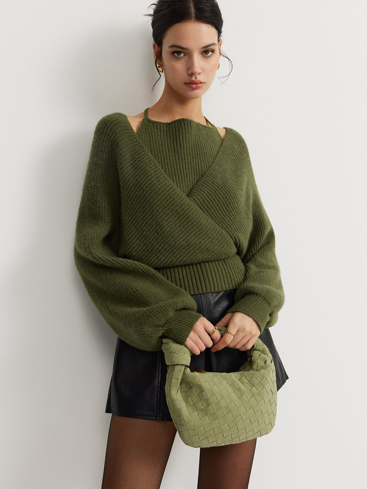 Double Duty Bat Sleeve Halter Knit Top