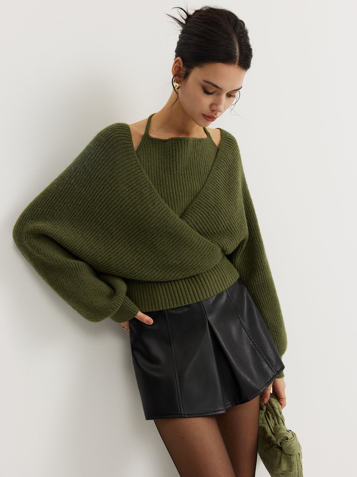 Double Duty Bat Sleeve Halter Knit Top