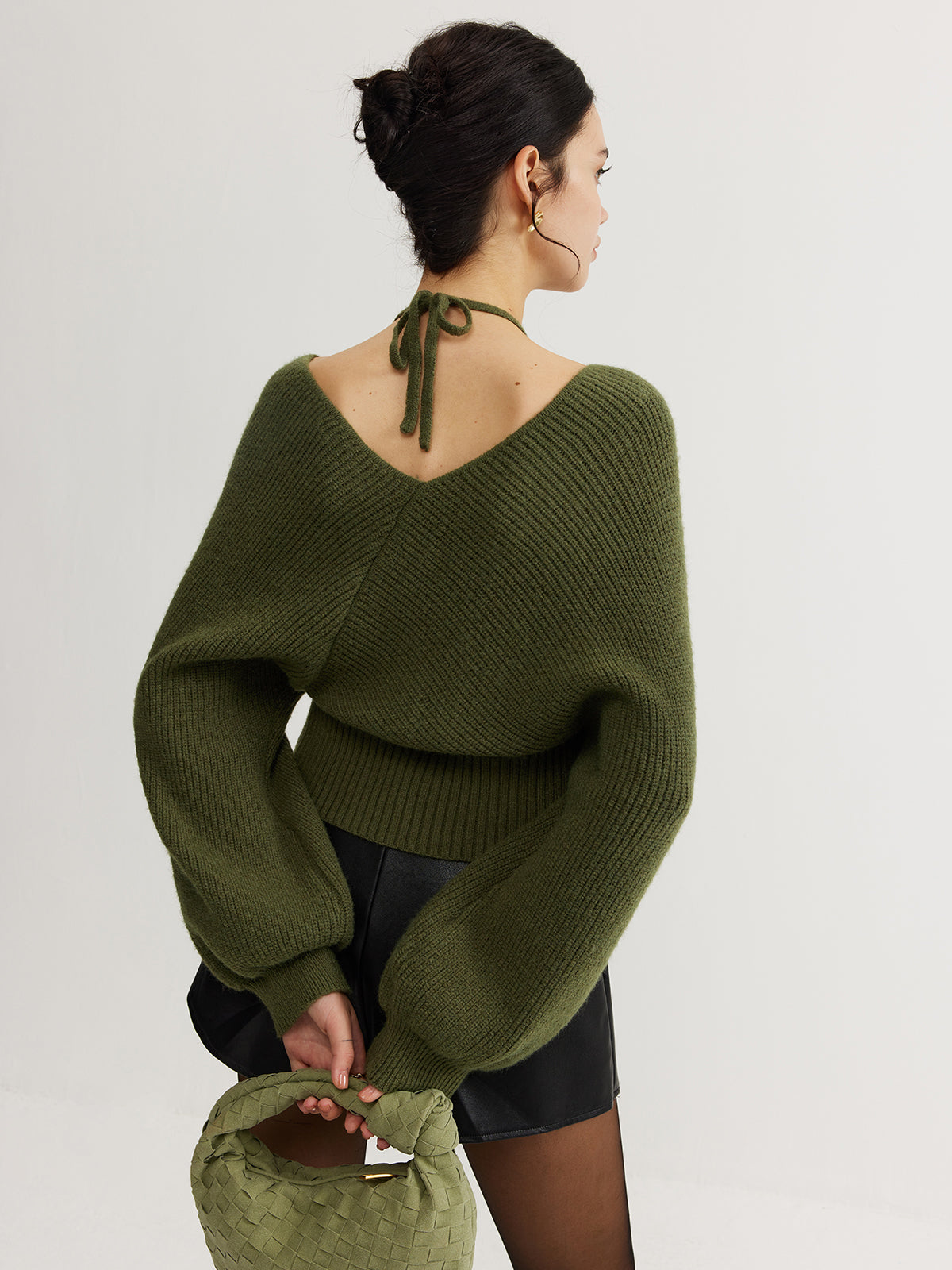 Double Duty Bat Sleeve Halter Knit Top
