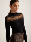 Sheer Moment Mock Neck Panel Knit Top