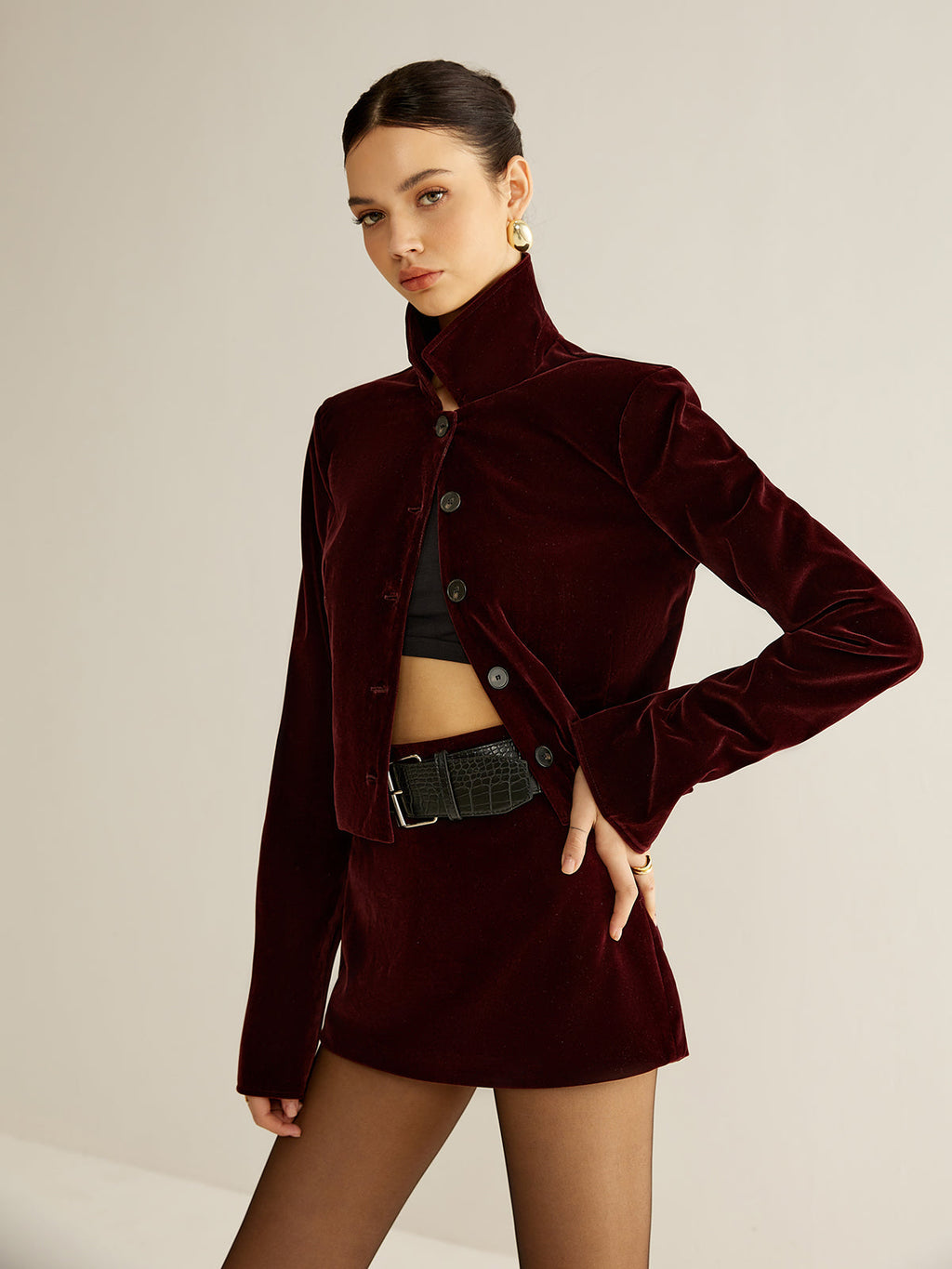 After Hours Velvet Lapel Short Blazer