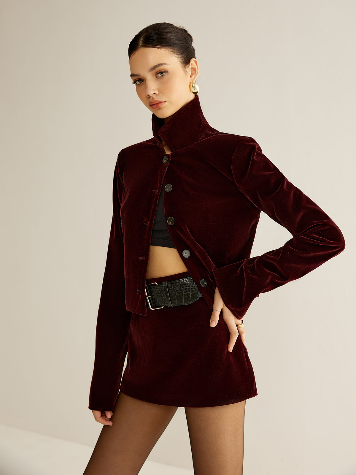 After Hours Velvet Lapel Short Blazer