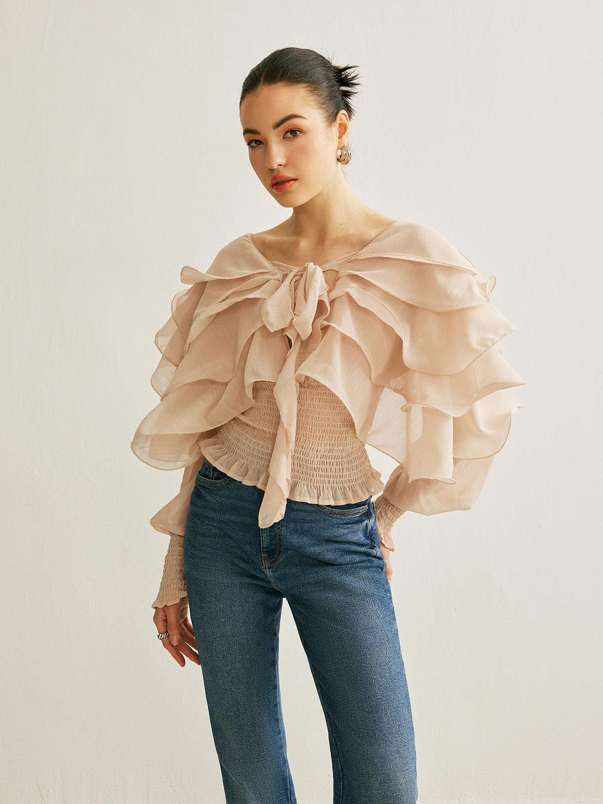 Whisper Semi-Sheer Ruffle Backless Top