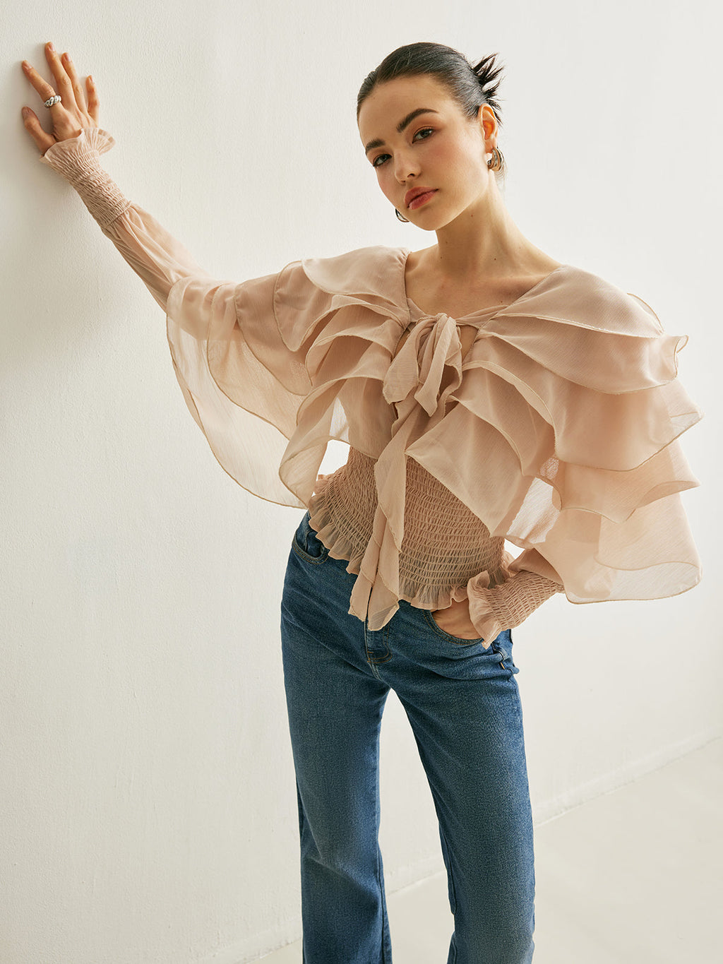 Whisper Semi-Sheer Ruffle Backless Top