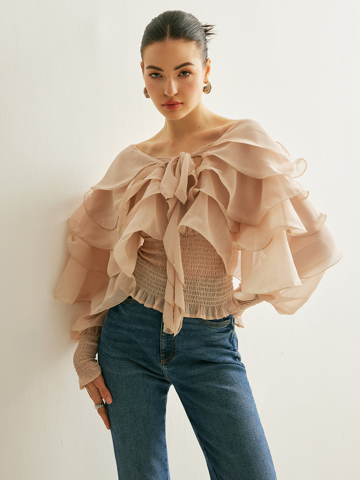 Whisper Semi-Sheer Ruffle Backless Top