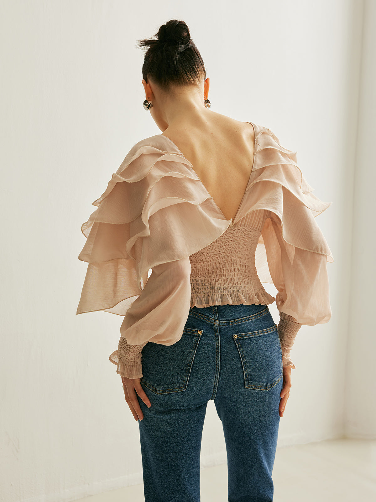 Whisper Semi-Sheer Ruffle Backless Top