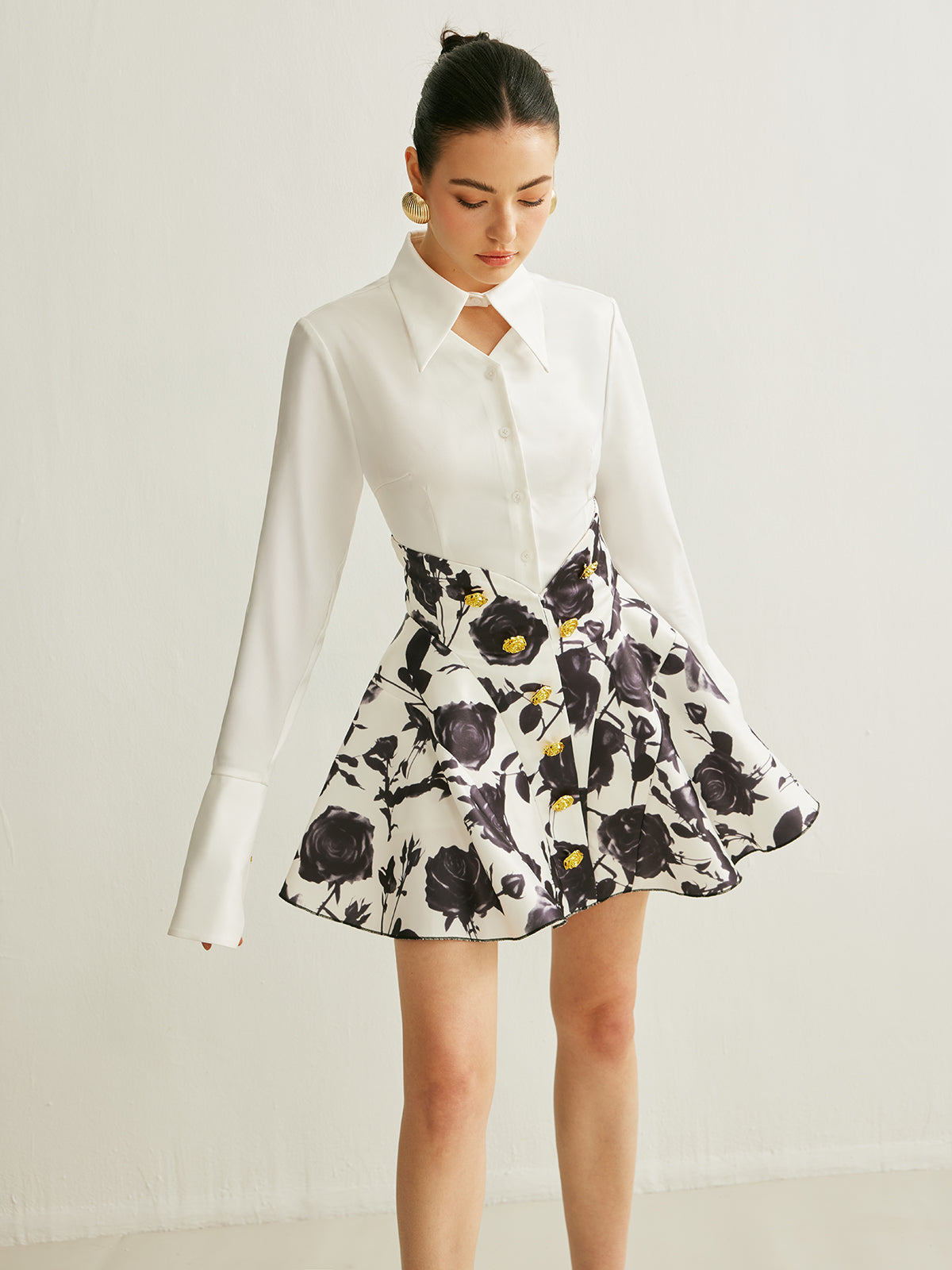 Wildflower Button-Detail Floral Print Skirt