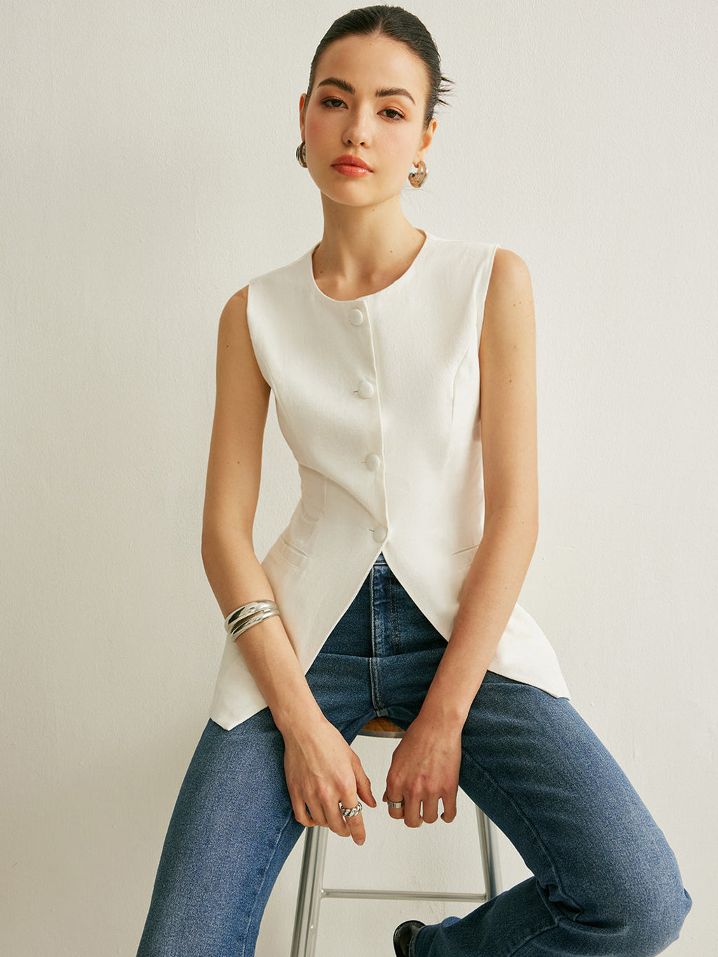 Girl Statement Classy Button Sleeveless Vest