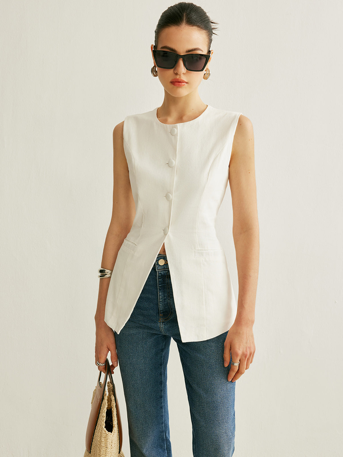 Girl Statement Classy Button Sleeveless Vest