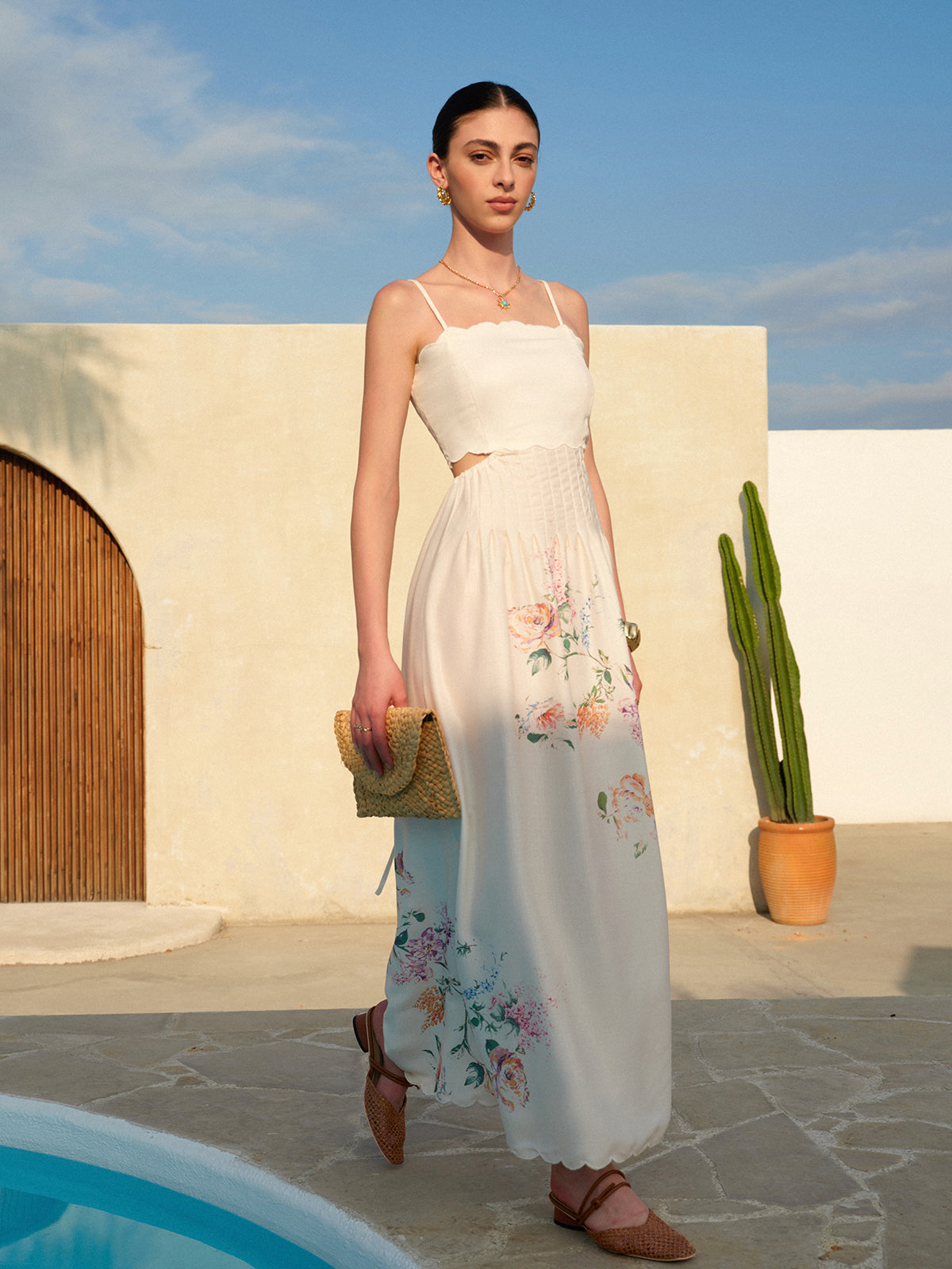Laced Up Floral Print Backless Sleeveless Dress