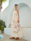 Laced Up Floral Print Backless Sleeveless Dress