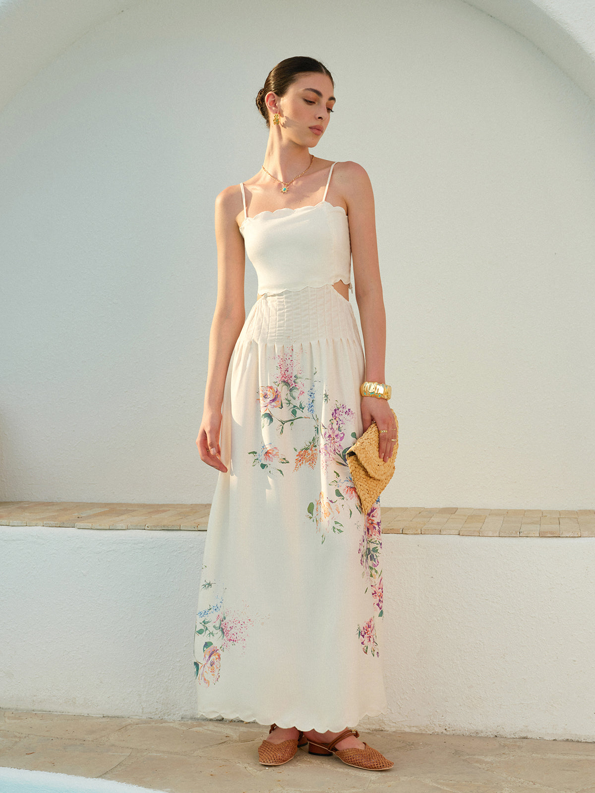 Laced Up Floral Print Backless Sleeveless Dress