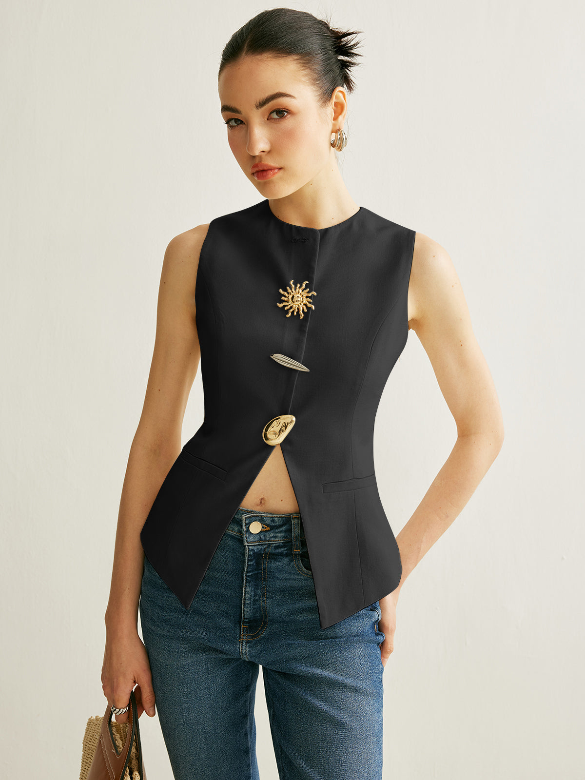 Bold Edge Metal Detail Split Vest