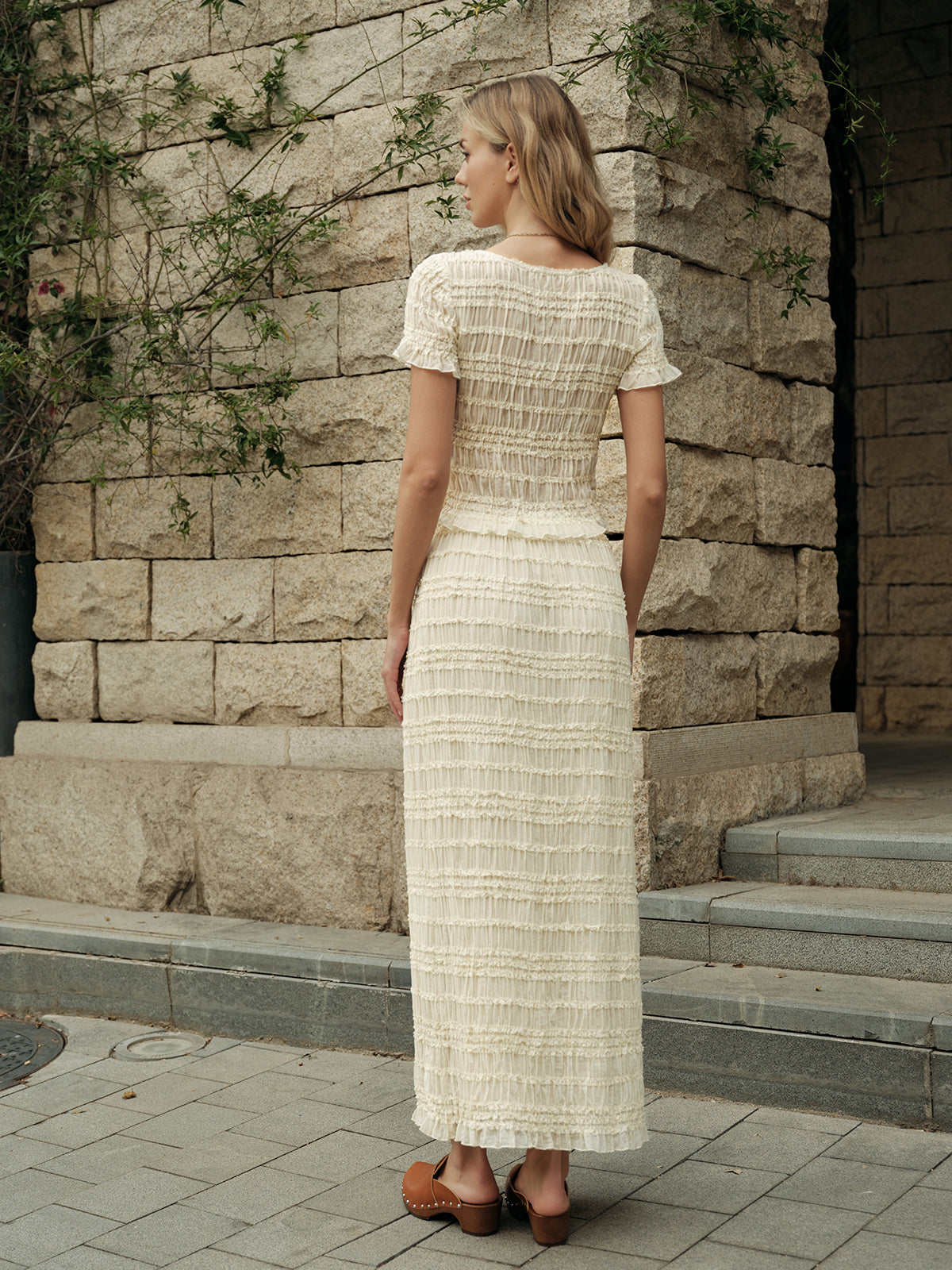 Petal Semi-Sheer Ruffled Crop Top & Skirt Set