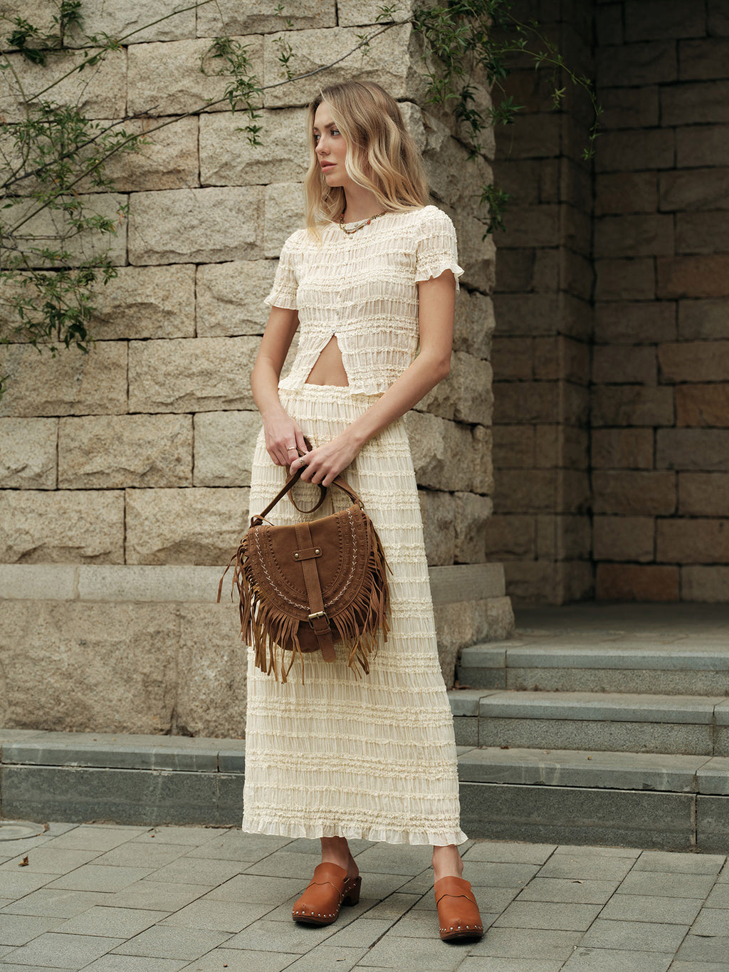 Petal Semi-Sheer Ruffled Crop Top & Skirt Set