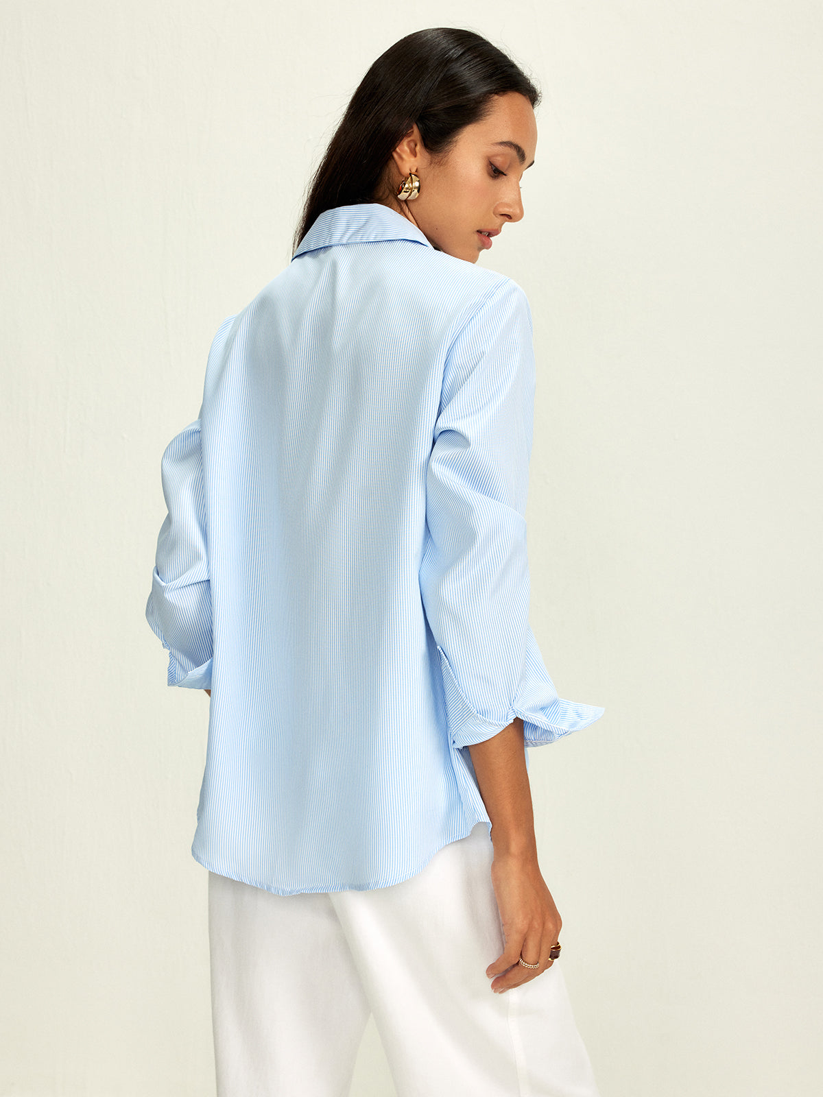 Polished Lapel Pinstripe Versatile Shirt
