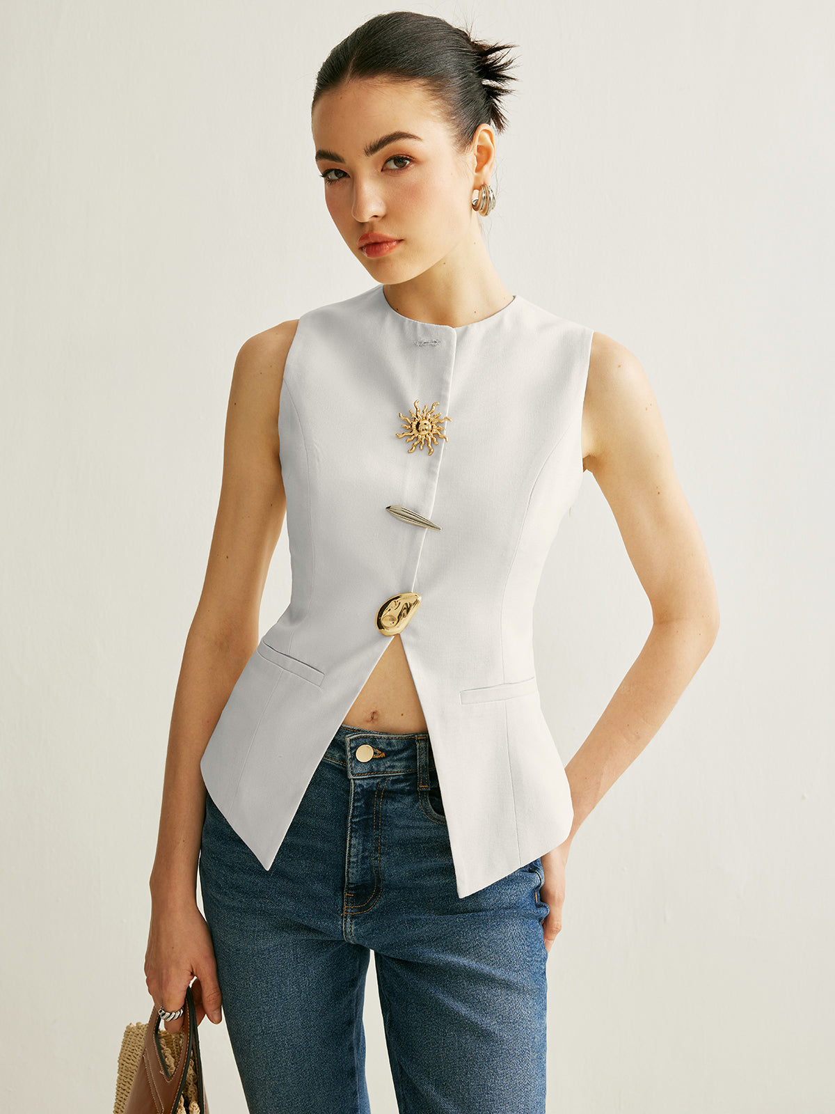 Bold Edge Metal Detail Split Vest