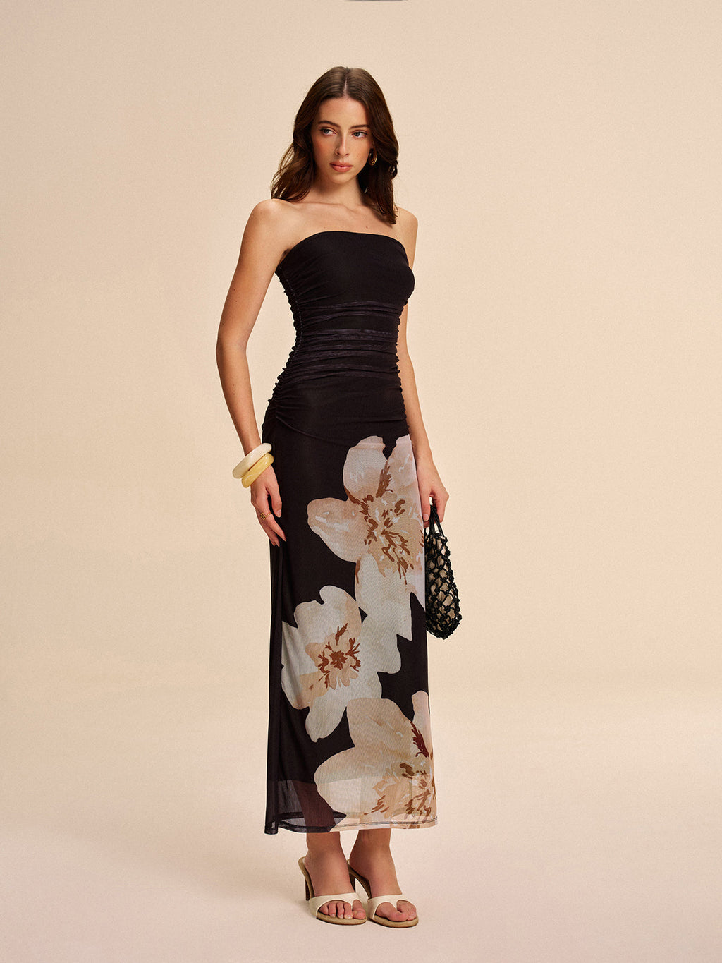 Strapless Chic Floral Mesh Dress