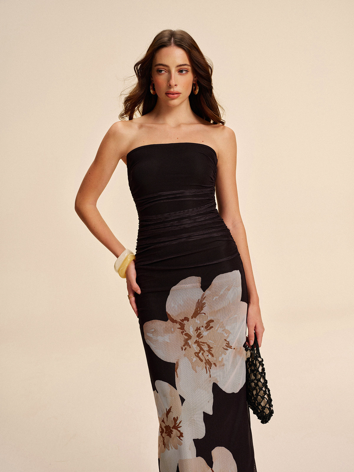 Strapless Chic Floral Mesh Dress