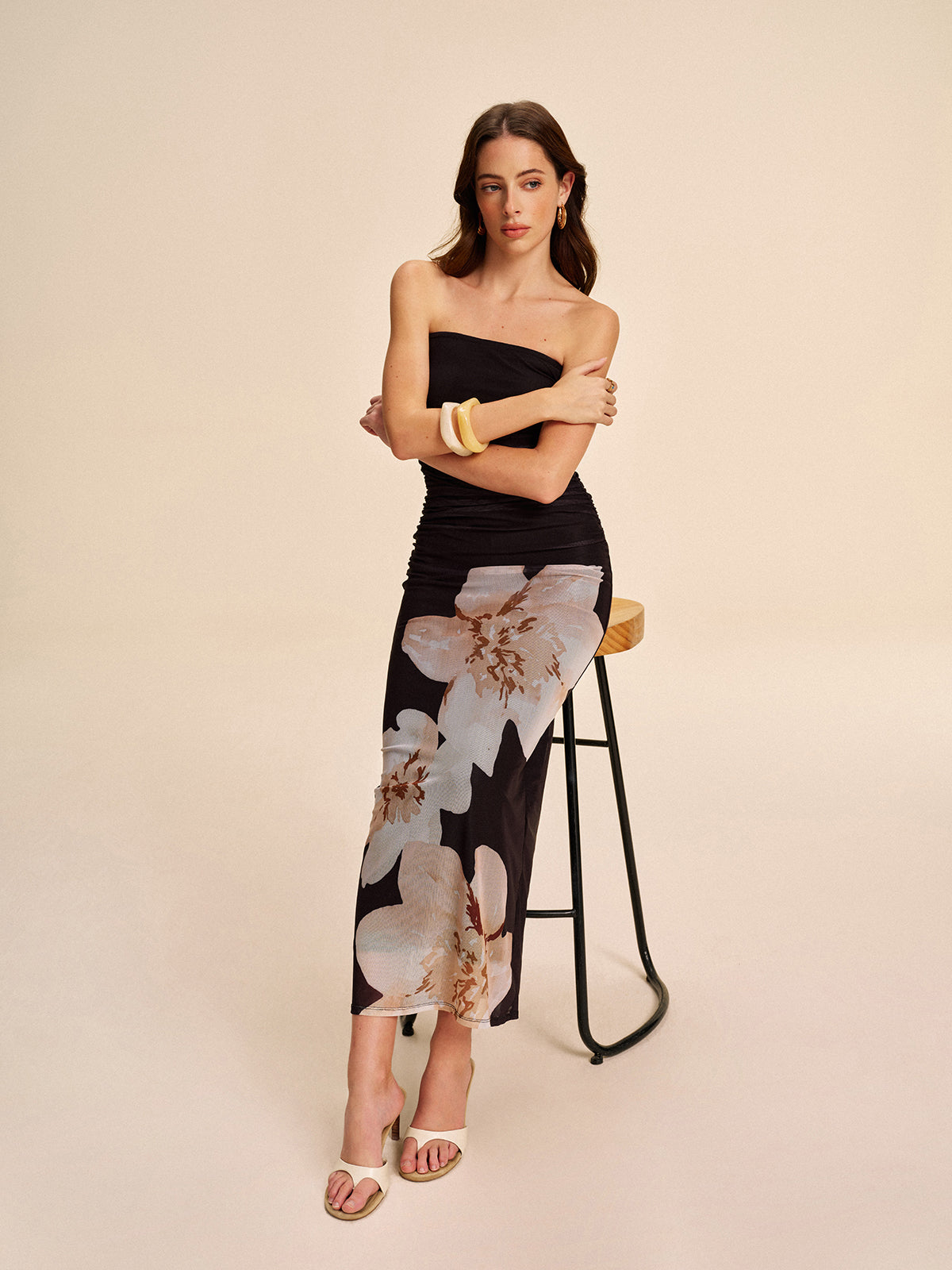 Strapless Chic Floral Mesh Dress