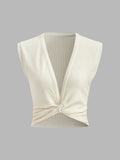 Her Day V-Neck Knot Front Sleeveless Top