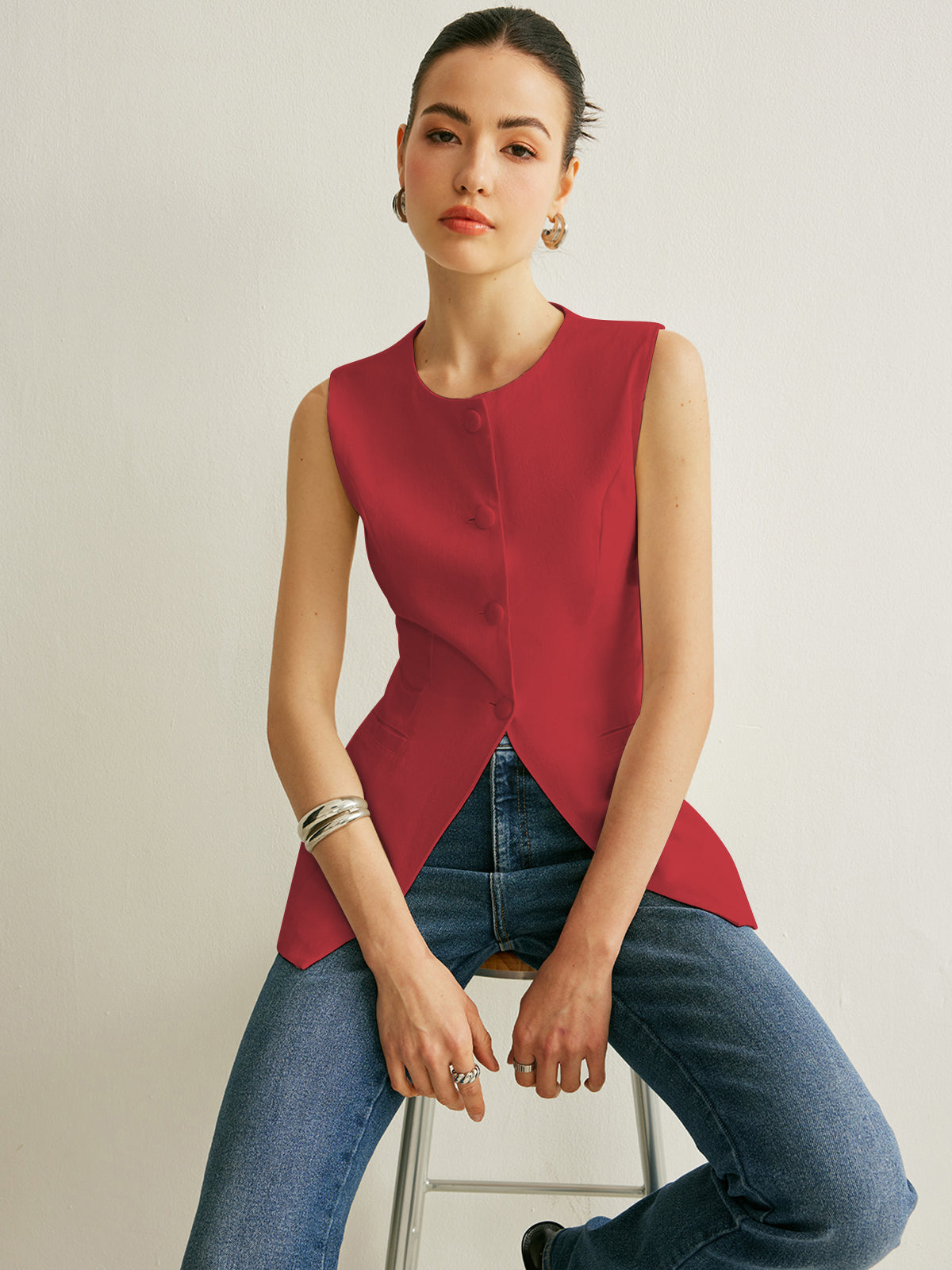 Girl Statement Classy Button Sleeveless Vest