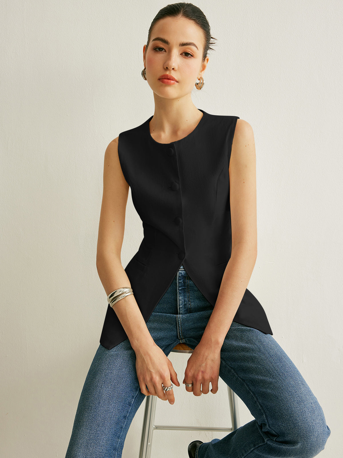 Girl Statement Classy Button Sleeveless Vest