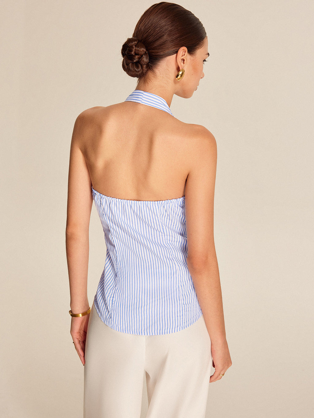 Golden Rome Striped Halter Tie Top