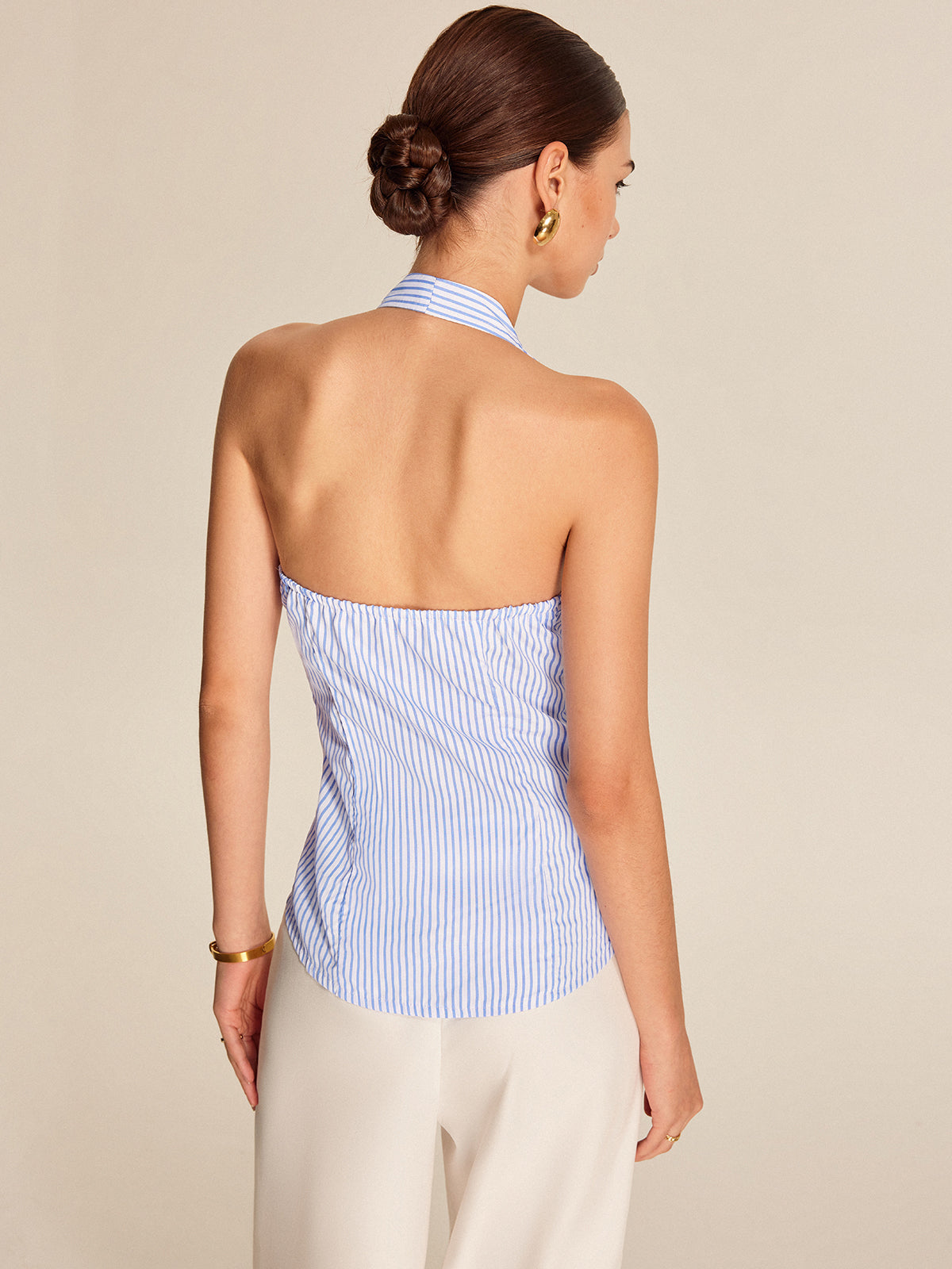 Golden Rome Striped Halter Tie Top