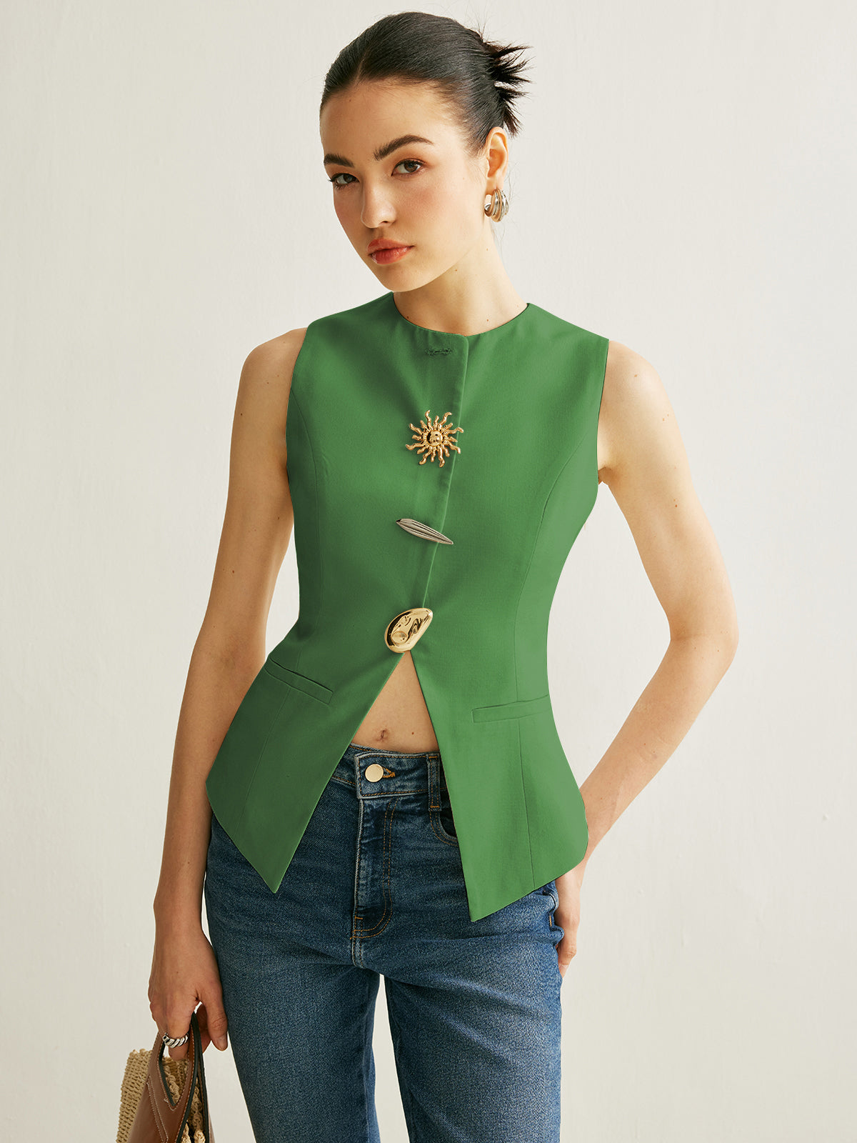 Bold Edge Metal Detail Split Vest
