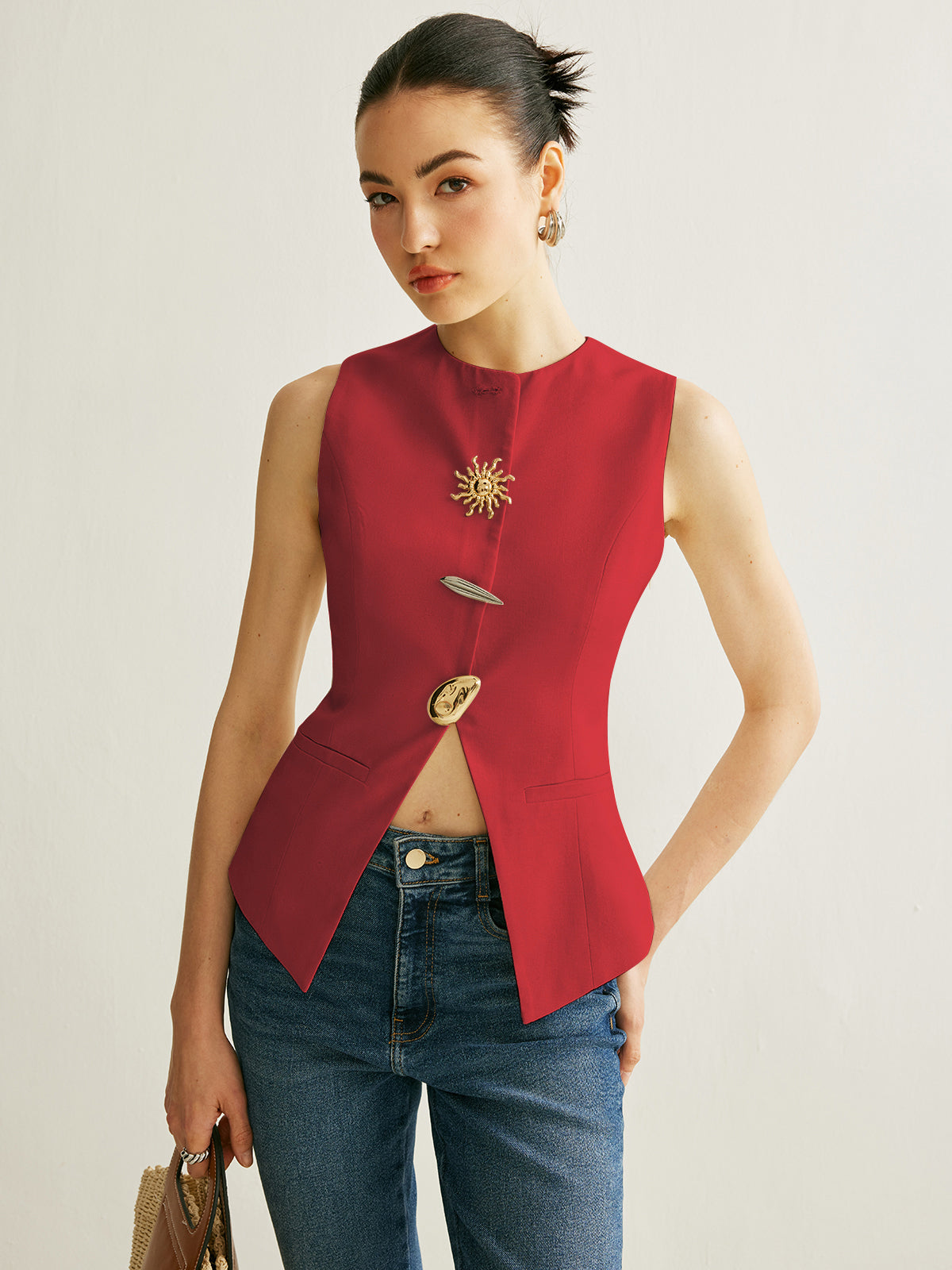 Bold Edge Metal Detail Split Vest