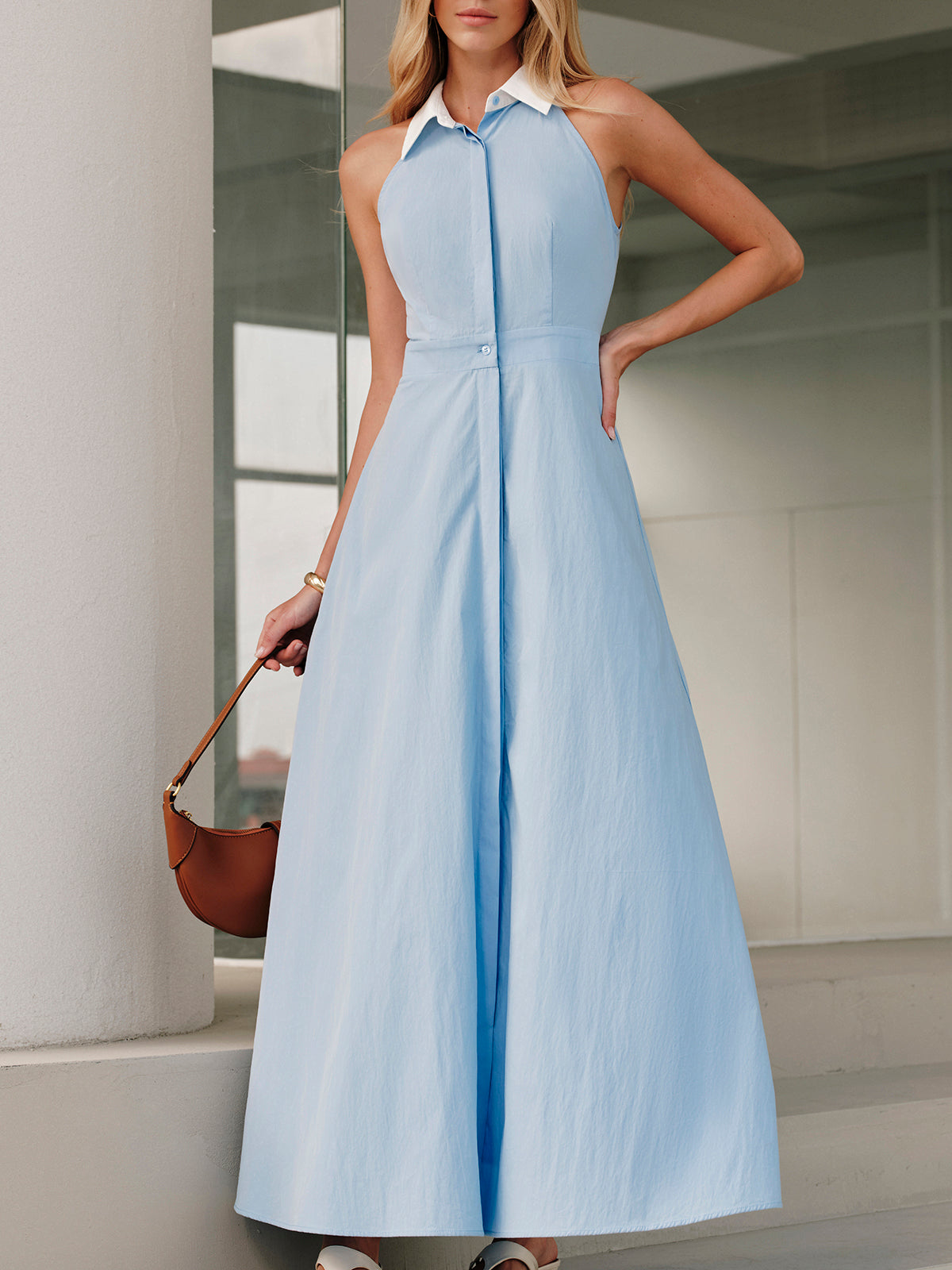 Dutchess Button Sleeveless Collar Dress
