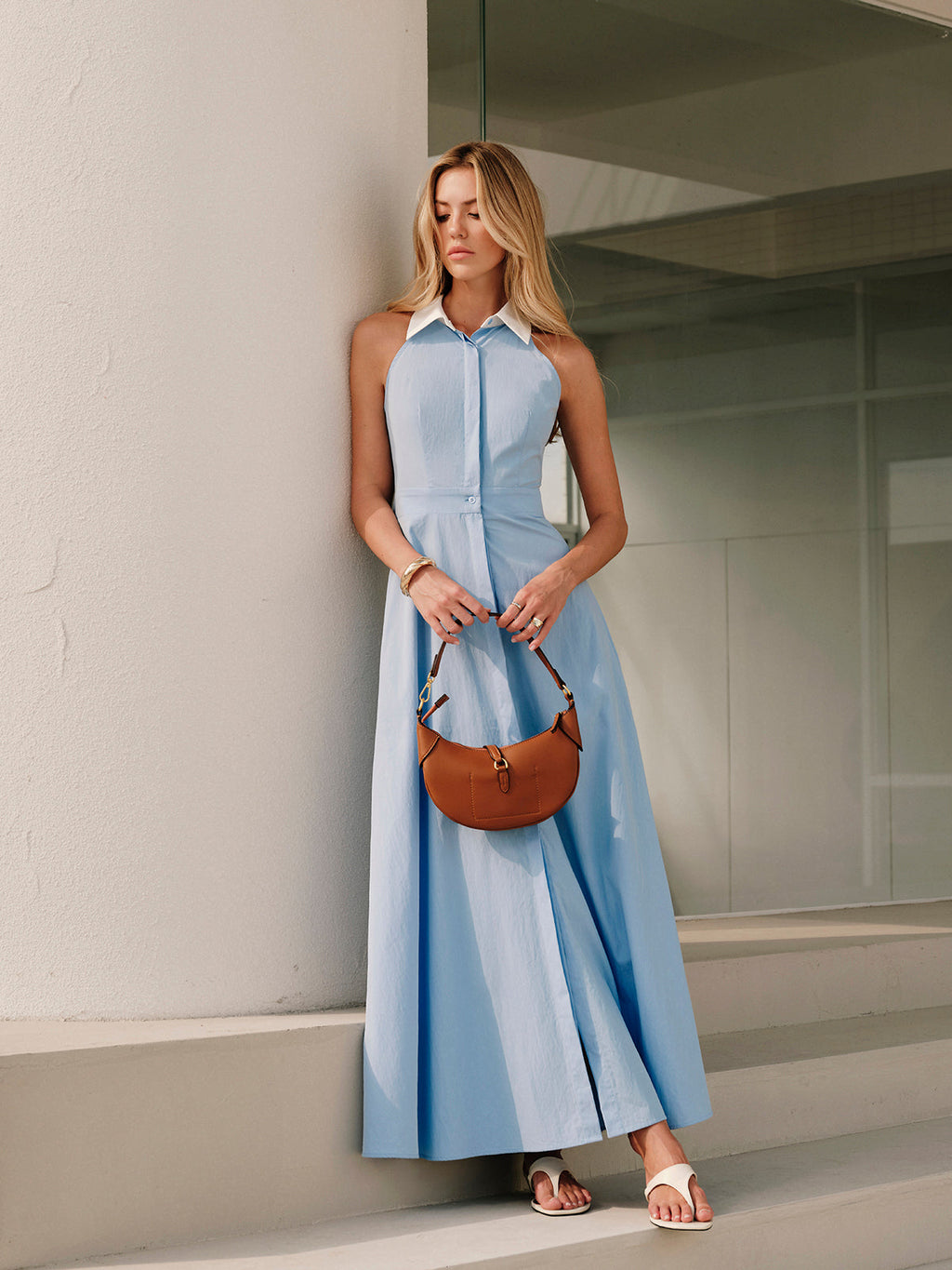 Dutchess Button Sleeveless Collar Dress