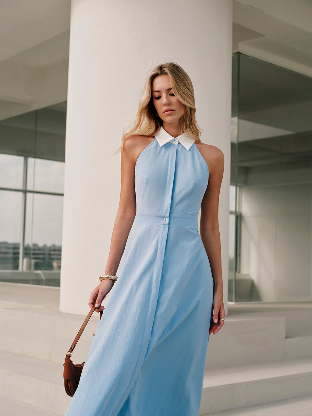 Dutchess Button Sleeveless Collar Dress