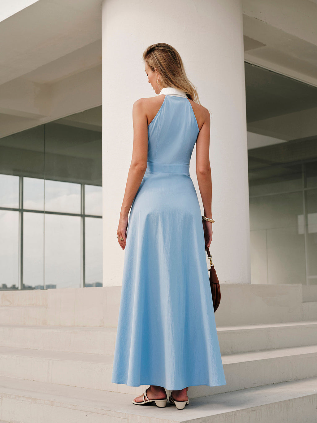 Dutchess Button Sleeveless Collar Dress