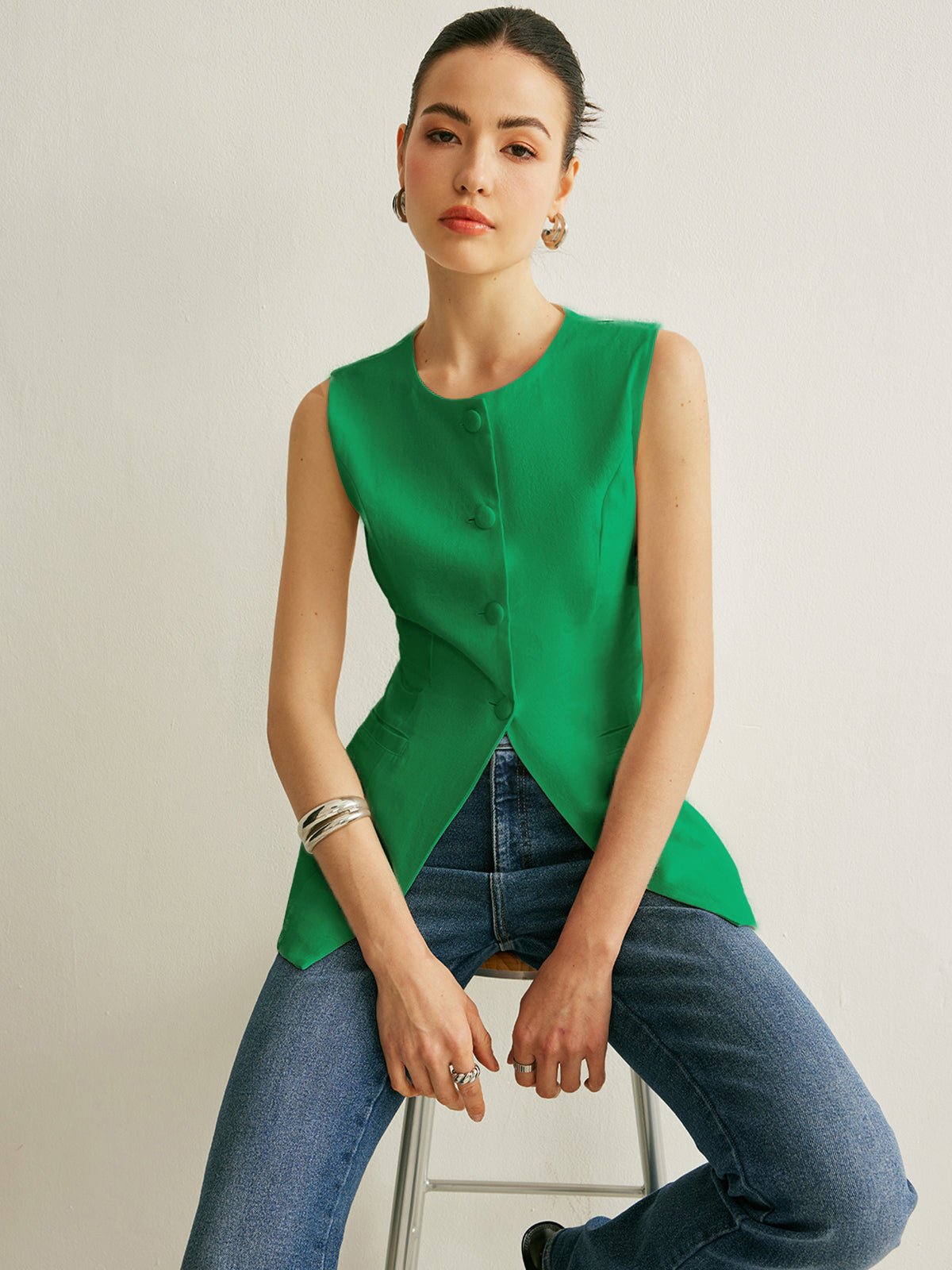 Girl Statement Classy Button Sleeveless Vest