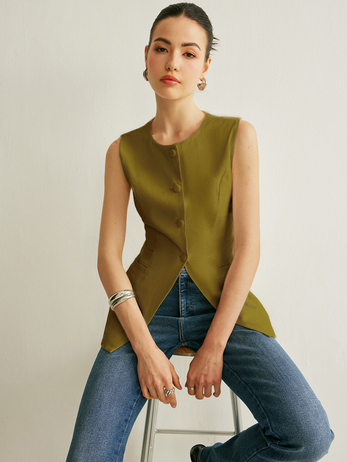 Girl Statement Classy Button Sleeveless Vest