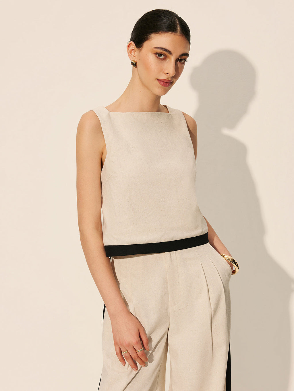 Clean Lines Linen & Cotton Zipper Contrast Binding Pants Set