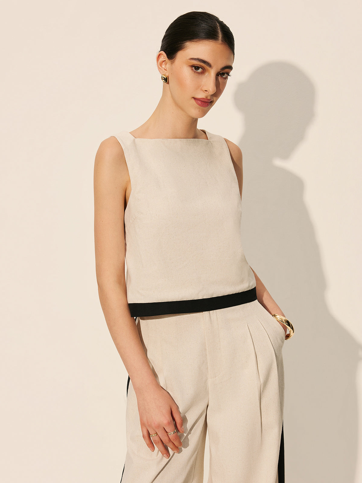 Clean Lines Linen & Cotton Zipper Contrast Binding Pants Set