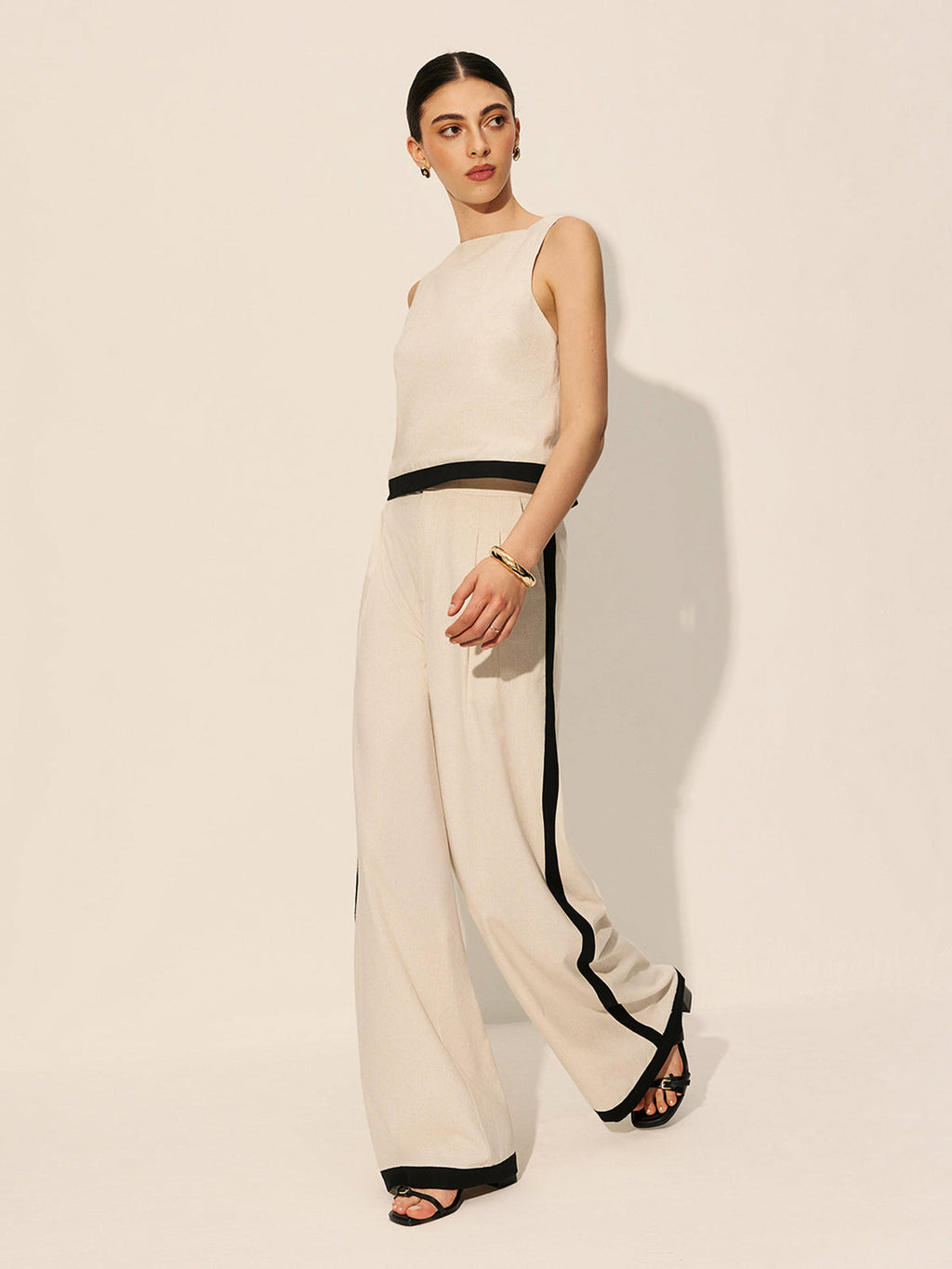 Clean Lines Linen & Cotton Zipper Contrast Binding Pants Set