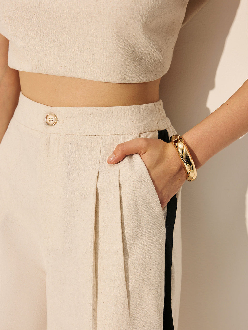 Clean Lines Linen & Cotton Zipper Contrast Binding Pants Set