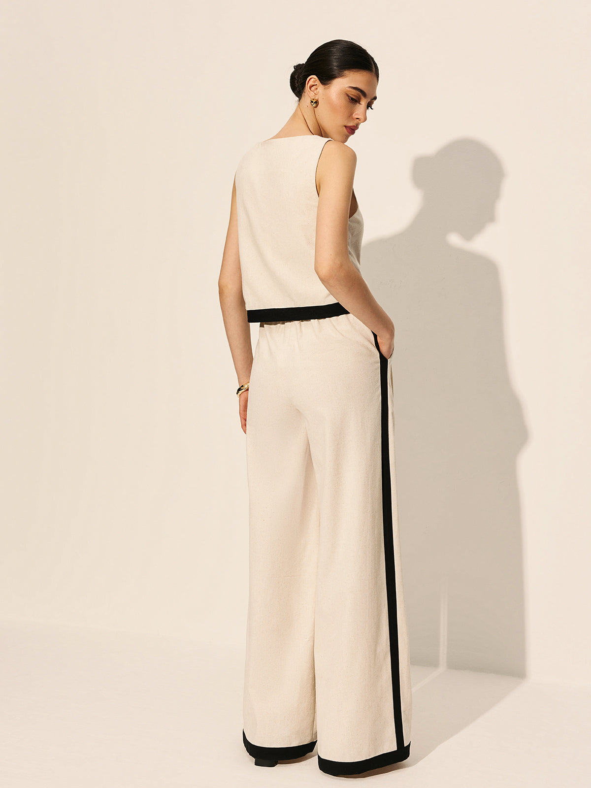 Clean Lines Linen & Cotton Zipper Contrast Binding Pants Set