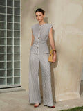 Belted Allure Striped Metal Round-Neck Shirt