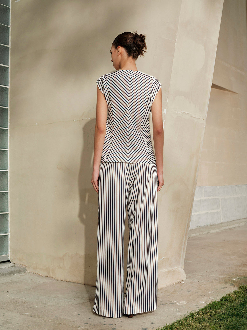 Belted Allure Striped Metal Round-Neck Shirt